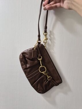 COACH Brown Leather Wristlet with Gold Hardware